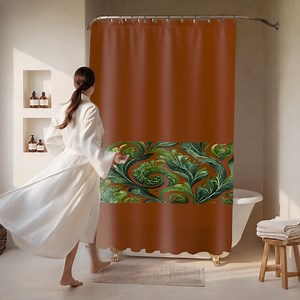 Teal and Brown Swirl Border Shower Curtain - Etsy