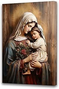 QIXIANG Virgin Mary and Jesus Wall Art Mother of Jesus Christ Virgin Mary Canvas Prints Christ Church Decor Artwork Framed Ready to Hang (Virgin Mary and Jesus 1, 12.00" x 18.00")
