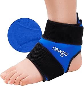 NEWGO Ankle Cold Pack Wrap for Foot Injuries, Large Ankle Ice Pack Wrap for Swelling, Soft Plush Backing Hot Cold Compress Foot Wrap for Achilles Tendonitis, Plantar Fasciitis, Swelling (Blue)