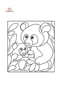 Desen de colorat panda uriaș cu un pui ♥ Online și Imprimați Gratuit!