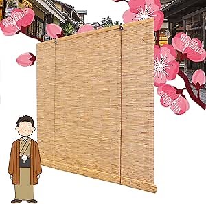 Bamboo Shades Outdoor/Indoor Privacy Bamboo Roll Up Blinds, White, 1567in (WH), UV Protection