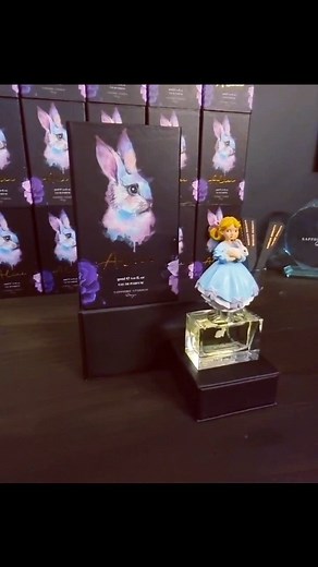 Alice Fragrance 💕🐇 A feminine floral perfume with light citrus notes, juicy blackberry and dreamy vanilla orchid, leading to delicate white jasmine and freshly cut roses with hints of pepper and camellia. With seamless base notes of musky amber. The showpiece bottle featuring Alice is designed and hand-painted in our studios accompanied in a beautiful custom box. Ships in 1-2 business days. -Vegan, never will we tested on animals 🐇 www.sapphirestudiosdesign.com/fragrance-alice/ | Sapphire Stu