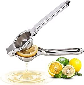 JerryXingjy Lemon Squeezer,Hand Juice Lemon Squeezers Press Citrus Press Juicers Squeezer Heavy Duty Solid Metal Squeezer Bowl Stainless Steel Lime Squeezer, Large, silver