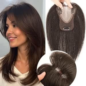 Human Hair Toppers for Women With Thinning Hair 360° 3D No Bangs 9 * 12CM Base Area Topper hair For Women, Covers Sparse,Conceal loss(#Medium Brown)