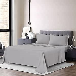 MOONLIGHT20015 Light Grey Queen Sheet Set - 4 Pcs Luxury Queen Sheets & Pillowcases for Spa, Hotels, Guest Bedroom & Airbnbs - Brushed Microfiber Sheets Queen Size Bed Set