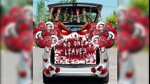 Crenics Halloween Trunk or Treat Car Decorations Kit - Halloween Scary Fangs Monster Car Decorations, Haunted House Car Decor Party Supplies with Eyes, Fangs, Claw, Banner and Balloons