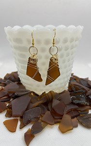 Brown Sea Glass Earrings /wire Wrapped Sea Glass/gold & Silver Wire Wrapped Sea Glass/brown, Beach Glass Earrings . - Etsy Canada