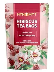 HYNTMYT Hibiscus Tea Bags, Premium Hibiscus Flowers Tea, Bright & Tart Flavor, Caffeine Free, 120 Count