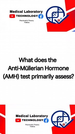 1K views | What does the Anti-Müllerian Hormone (AMH) test primarily assess? A) Thyroid function B) Ovarian reserve C) Kidney function D) Liver function #AMH #AMHTest #Endocrinetest #Fertilitytest #labtests #mltmcqs #labmcqs #healthcare #healthylifestyle | Mushahid Hussain | Facebook