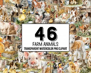 Bauernhof Tiere - Charmante Aquarell Clipart Sammlung, 46 PNGs für Kinderzimmer Dekoration, Basteln und Sublimationsprojekte, kommerzielle Nutzung - Etsy.de