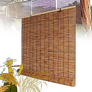 Bamboo Shades: Outdoor Roll-Up Blinds for Patio, Porch & Garden - 42x62in Brown