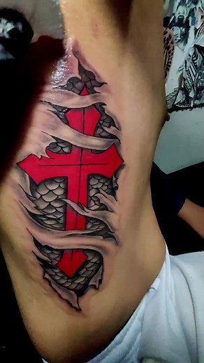 Meaningful Cross Rib Cage Tattoos for Men