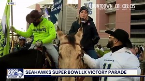 Buffalo Soldiers of Seattle ride horses to Seahawks victory parade