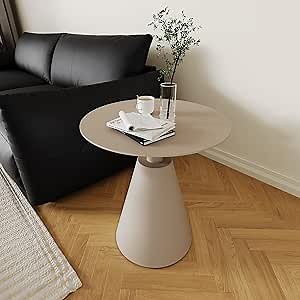 Round Patio Bistro Table, Outdoor Coffee Table Small Metal Circle End Table for Living Room Bed Bedroom Small Spaces Couch Waterproof Rustproof Patio Side Table - Φ19.7''x22''(H) - Light Brown