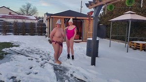 Swingers. Two Married Couples Play in the Snow Naked. the Women Pee in the Snow and the Men Lick It off.