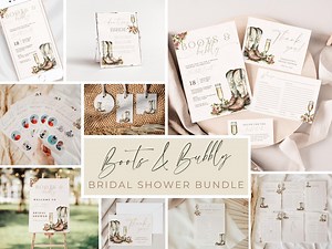 Boots and Bubbly Bridal Shower Bundle. Rustic Country Western Wedding Shower. Editable Invitation Signs Games. Printable Download. FLL17 - Etsy