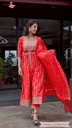 2.9K views · 12 reactions | Bloom your Style with our Red kurti Set on this Teej! Red Coloured A’cut Long Kurti With Pant And Shawl Set For Women From Aamayra Fashion House Sku: 2582-102 Dm us to oder or regarding any other queries. #aamayrafashionhouse #ootd #teejcollection #traditionaloutfit #summerfashion2023 #newcollection #trend | Aamayra Fashion House | Facebook