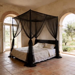 Mosquito Net Bed Canopy for Double Bed, Black Netting Four Corner Post Curtains Bed Drape Elegant Mosquito Net