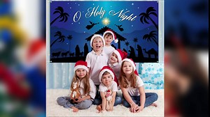 Christmas Nativity Banner Barn Manger Birth of Christ Jesus Photography Backdrop Blue Large O Holy Night Background for Church Decor Religion Xmas Party Hanging Photo Studio Props, 75 x 45 Inch