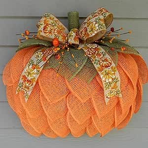 Handmade Fall Pumpkin Wreath, Farmhouse Pumpkin Wreath for Front Door, Pumpkin Wreath for Front Door, Pumpkin Door Hanger, 3D Pumpkin Wreath, Burlap Mesh Pumpkin(1pc)
