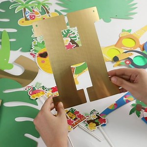 Hawaiian Luau Party Decoration Pack, Tropical Beach Themed Aloha Summer Party Supplies Kit, (including Banner, Paper Palm Leaf, Balloons, Glasses, Cupcake Topper, Stickers)