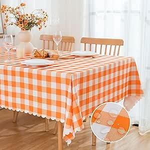 MANGATA CASA Orange Gingham Table Cloth for Rectangle Tables-Checkered Waterproof Kitchen & Table Linens-Polyester Buffalo Plaid Wrinkle Free Table Cover(Pumpkin Yellow 60x120in)