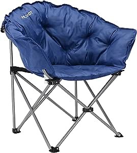 PELLIOT Folding Camping Chair Padded Moon Saucer Round Chair with Cup Holder and Carry Bag Supports Up to 300 lbs for Outdoor Camping Hiking Fishing