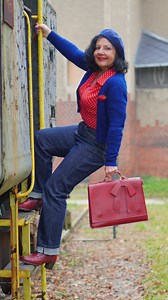 🎉 Step into 2025 with style! Full outfit details below 👇⁣ ⁣ 🔍 CABLE KNIT CARDIGAN IN NAVY⁣⁣⁣ Our beautiful Cable Knit Cardigans with a classic 40s fit. Knitted in replica ‘Orlon’ which was developed originally by Du Pont in 1941 as a substitute for wool and is naturally free of any animal products. ⁣⁣⁣ ⁣ 🔍 POPPY BLOUSE⁣⁣⁣⁣ IN RED DITZY⁣ The Poppy blouse has a classic 1940s shape with a rever collar, little shoulder pads, a pretty button closure to the front, and long sleeves that are extra f