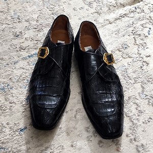 Men's belvedere genuine crocodile shoes with leather sole. Sz 13M. Black