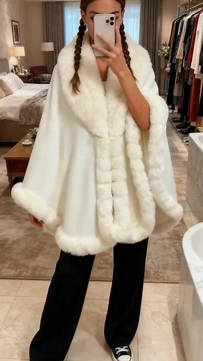 ✨Embrace the cold weather in ultimate style and comfort! Our faux fur plush cape combines the softness of faux rabbit fur with a beautiful gradient design, keeping you warm while making you look effortlessly chic. Perfect for daily wear, special occasions, or cozy nights out — this cape is your go-to winter fashion statement. | Invisiblez