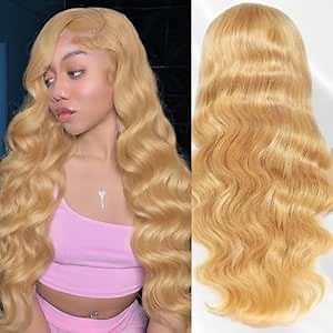 Honey Blonde Lace Front Wig Human Hair - Honey Blonde Body Wave Wig Human Hair 13x4 HD Transparent Lace Front Wigs Human Hair Pre Plucked with Baby Hair 180% Density Colored Honey Blonde Wig for Women