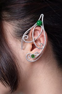 Elven Ear Cuff With Jade Stone, Wire Wrapped Fantasy Earring, Fairy Style Ear Wrap - Etsy