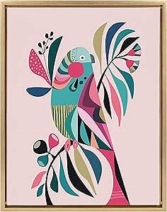 Kate and Laurel Sylvie Parakeet Framed Canvas Wall Art by Rachel Lee, 18x24 Gold, Abstract Wall Decor