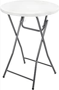 PRO&Family 32" White Round Folding Table Bistro Table Outdoor Table High Top Table Cocktail Table Tall Table Foldable Table Folding Picnic Table Coffee Table Small Table Bar Height Table