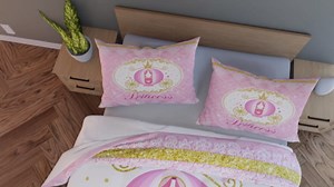 Princess Style Children Comforter Set,Pink Luxury Bedding Set for Women Girls,Adults Soft Carriage Comforter,Kids Cute Cartoon Quilted Duvet Set Bedroom Collection King Size 3Pcs