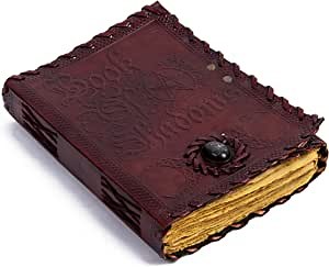 Blank Spell Book of Shadows Vintage Leather Journal with Semi Precious Stone - Lock Closure, 200 Pages Antique Deckle Edge Paper - Grimoire Journal, Witch Spell Journal for Men and Women