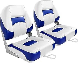 Leader Accessories Low Back Folding Fishing Boat Seats (White/Blue(2 Seats))