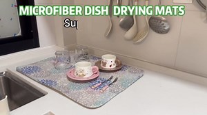 Dish Drying Mat Drainer Pads - Extra Large Microfiber Drying Mats for Dishes Kitchen Counter Super Absorbent Pads for Draining Racks (Black,16"x18" )