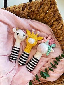 Crochet Baby Rattle Toy Patterns: Giraffe, Unicorn, Cow (PDF Pattern) - Etsy