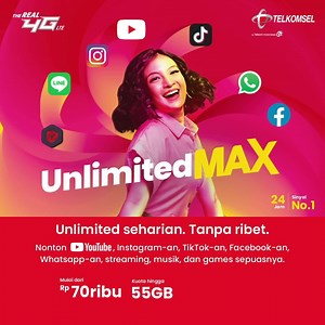 2.8K views · 3.7K reactions | Makin puas streaming sampai main socmed pakai paket UnlimitedMAX dengan kuota hingga 55GB. Beli paketnya sekarang! | Telkomsel | Facebook