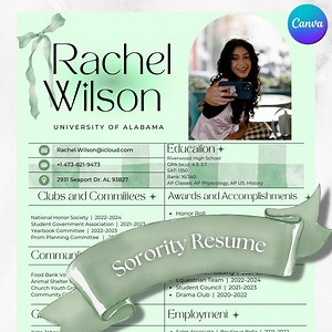 Sorority Recruitment Resume Template | Pastel Green Bow Design, Canva (instant Download) - Etsy Australia