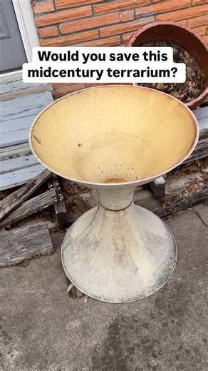 Crystle McCorkle  Vintage & Thrift Finds on Instagram: "But is there a chance?  Literally crying over this mistreated midcentury terrarium  If you saved it, how would you style it? #midcenturymoderndecor #vintage #thrifters"