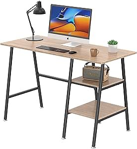 VECELO 43 Inch Computer Desk Home Office Oak Study Desk Work Office Table with Shelves Wooden Desk for Bedroom