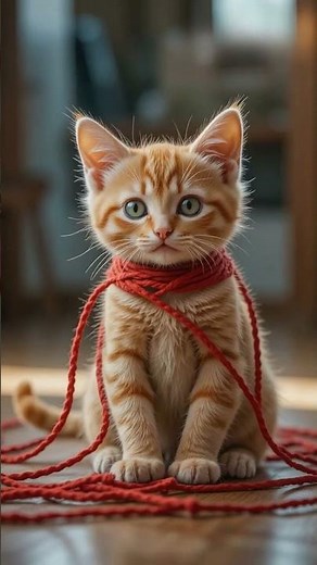 Cutest Orange Tabby Kitten Playing with Red Yarn Ball 😺| Adorable Cat Video That Melt Heart #shorts