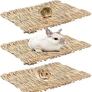 Rabbit Grass Mat, Bunny Natural Straw Woven Bed, Small Animal Cages Hay Nest Sleeping, Chewing, Nesting and Toys for Guinea Pig Hamster and Rat Bed Mat