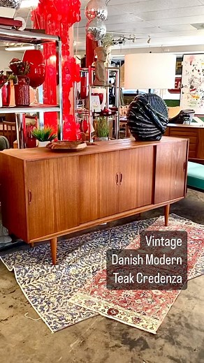 18 reactions | POV…your vintage Danish Modern teak credenza is a showstopper! Stylish and oh so functional with shelves and cabinets for all your accessories! #danishmodern #midcentury #mod #modern #storage #livingroomdecor #entertainmentcenter #record cabinet | Uptown Modern | Facebook