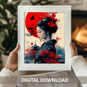 Poster Geisha - Beauté sereine - Impression d'art aquarelle Geisha - Etsy France