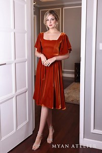 Velvet Flutter Sleeve SOREA, Evening Velvet Gown, Rust Bridesmaid Dress, Velvet Dress Women, Party Dress, Custom Dress, Square Neck Dress - Etsy