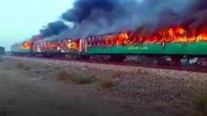 A massive fire broke out in Tezgam express train on October 31 in Pakistan. The train runs between Karachi and Rawalpindi. The incident took place in Liaqatpur near Rahim Yar Khan. The death toll has reached to 16. Fire-fighting operations are underway. Further details are awaited. | The Times of India