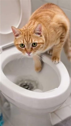 A cat is cleaning the toilet 🪠#animals #animation #shorts